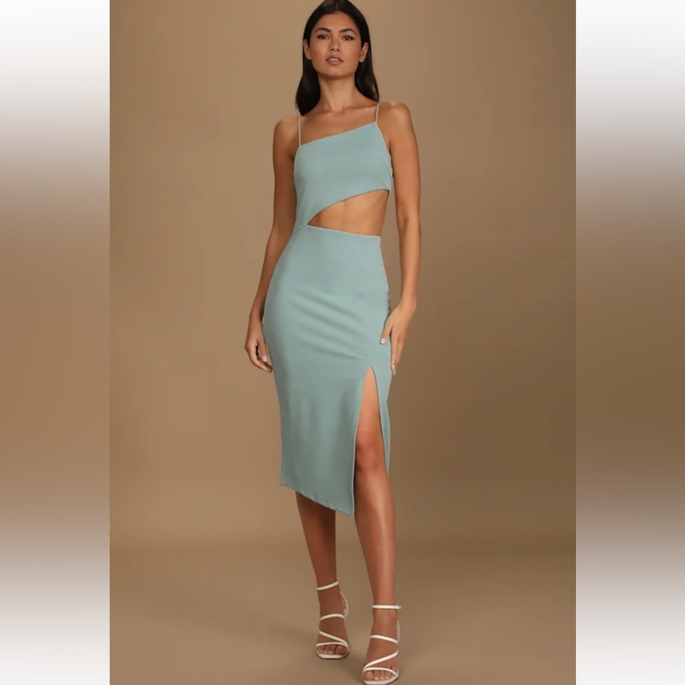 Lulu's One-Shoulder Cutout Dress in Light Blue